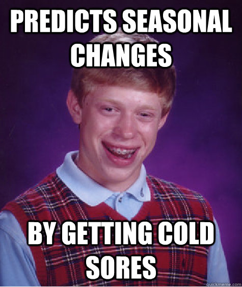 Predicts Seasonal Changes by getting cold sores  - Predicts Seasonal Changes by getting cold sores   Bad Luck Brian