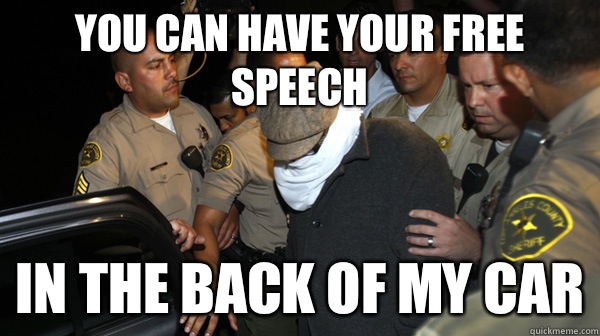 You can have your free speech In the back of my car  Defend the Constitution