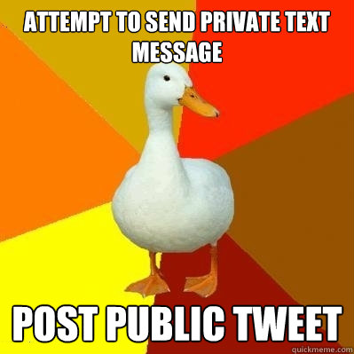Attempt to send private text message Post public tweet  Tech Impaired Duck