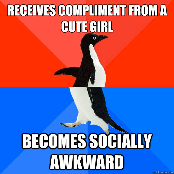 receives compliment from a cute girl becomes socially awkward  Socially Awesome Awkward Penguin