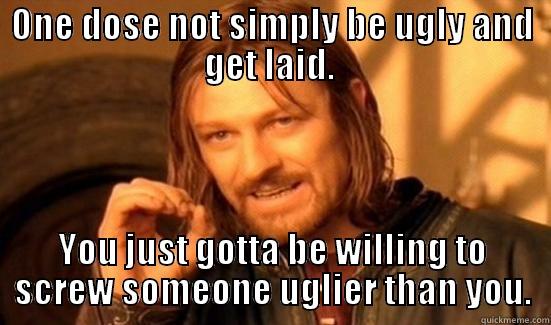 ONE DOSE NOT SIMPLY BE UGLY AND GET LAID.  YOU JUST GOTTA BE WILLING TO SCREW SOMEONE UGLIER THAN YOU. Boromir