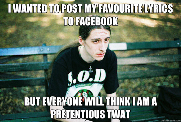 I wanted to post my favourite lyrics to Facebook But everyone will think I am a pretentious twat  First World Metal Problems