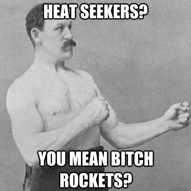 Heat seekers?  You mean Bitch rockets?   overly manly man