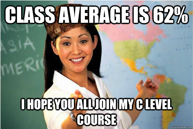 Class average is 62% I hope you all join my C level course  Scumbag Teacher