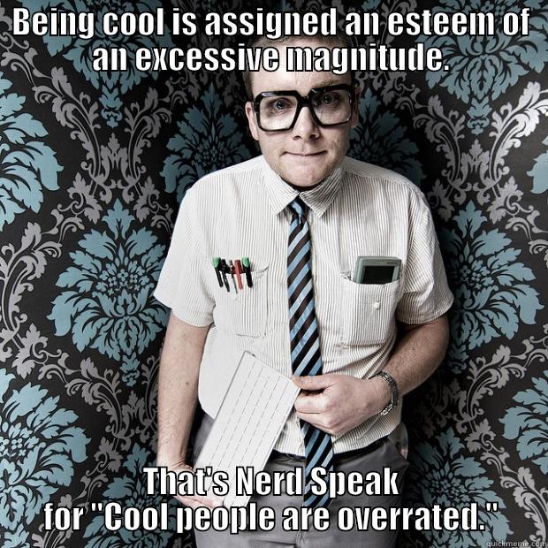 BEING COOL IS ASSIGNED AN ESTEEM OF AN EXCESSIVE MAGNITUDE. THAT'S NERD SPEAK FOR 