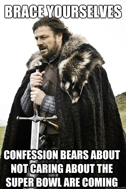 brace yourselves confession bears about not caring about the super bowl are coming - brace yourselves confession bears about not caring about the super bowl are coming  Brace Yourselves!