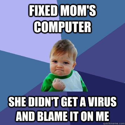 fixed mom's computer she didn't get a virus and blame it on me  Success Kid