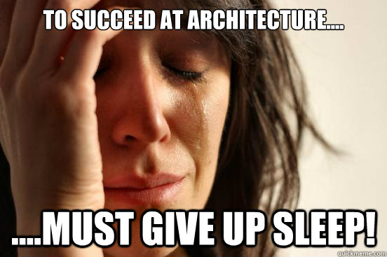 To succeed at architecture.... ....Must Give up sleep!  First World Problems