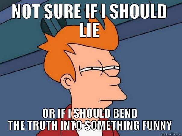 NOT SURE IF I SHOULD LIE OR IF I SHOULD BEND THE TRUTH INTO SOMETHING FUNNY Futurama Fry