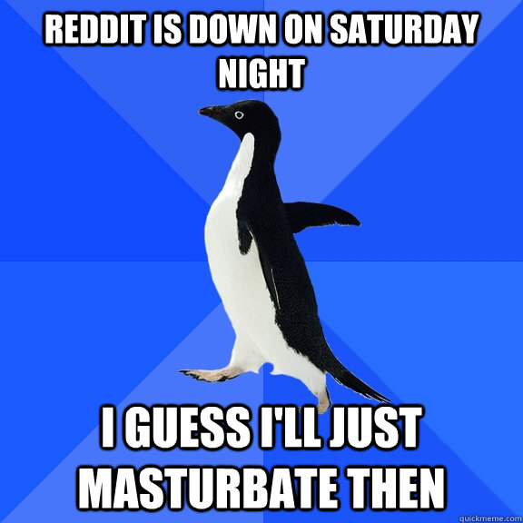 Reddit is down on saturday night I guess I'll just masturbate then  Socially Awkward Penguin
