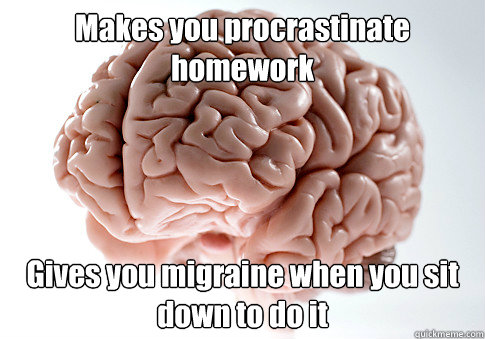 Makes you procrastinate homework Gives you migraine when you sit down to do it   Scumbag Brain