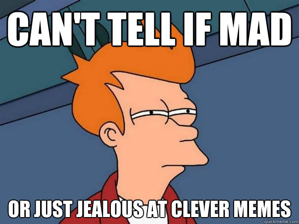 can't tell if mad or just jealous at clever memes  Futurama Fry