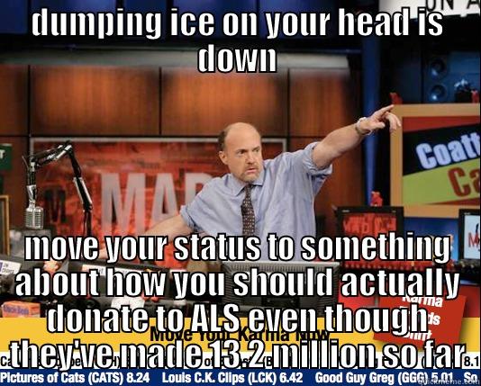 DUMPING ICE ON YOUR HEAD IS DOWN MOVE YOUR STATUS TO SOMETHING ABOUT HOW YOU SHOULD ACTUALLY DONATE TO ALS EVEN THOUGH THEY'VE MADE 13.2 MILLION SO FAR Mad Karma with Jim Cramer