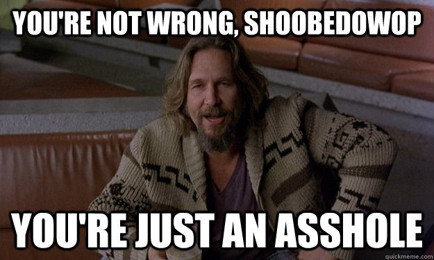 You're not wrong, Shoobedowop You're just an asshole  - You're not wrong, Shoobedowop You're just an asshole   Jeff Bridges Zen