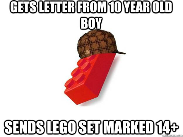 Gets letter from 10 year old boy sends lego set marked 14+  
