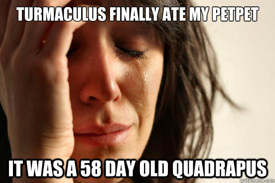 Turmaculus finally ate my petpet it was a 58 day old quadrapus  First World Problems