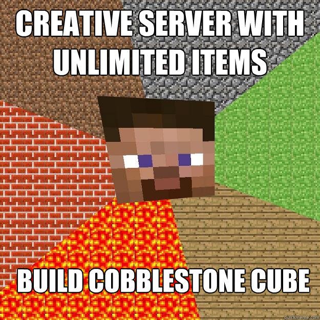 Creative server with unlimited items Build cobblestone cube  Minecraft