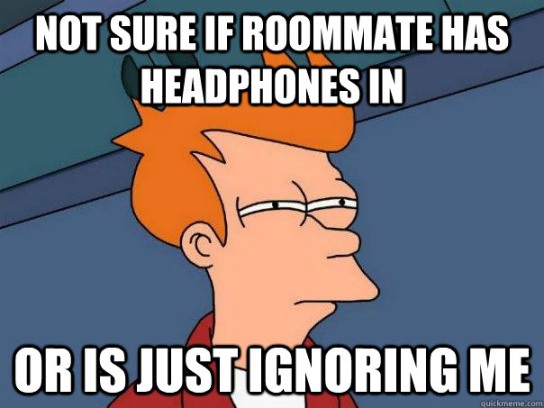 Not sure if roommate has headphones in Or is just ignoring me.