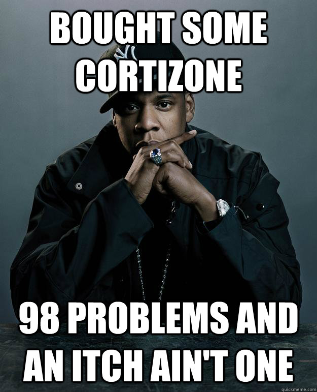 bought some cortizone 98 problems and an itch ain't one  Jay Z Problems