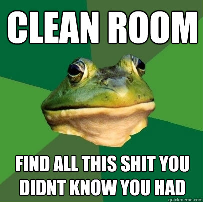 clean room find all this shit you didnt know you had  Foul Bachelor Frog