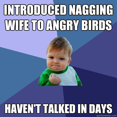 Introduced nagging wife to Angry Birds Haven't talked in days - Introduced nagging wife to Angry Birds Haven't talked in days  Success Kid