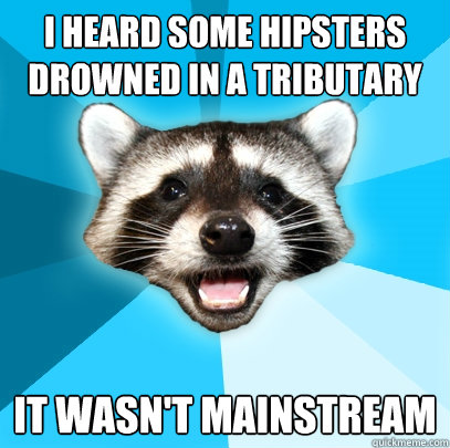 I HEARD SOME HIPSTERS DROWNED IN A TRIBUTARY IT WASN'T MAINSTREAM  Lame Pun Coon