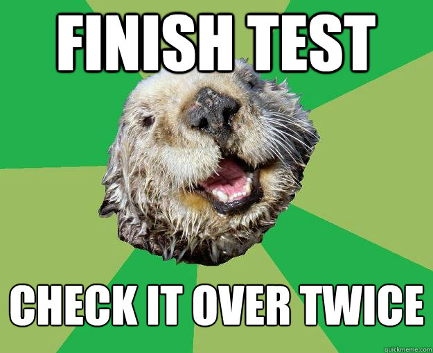 Finish test check it over twice
  OCD Otter