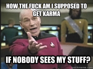 How the fuck am I supposed to get karma If nobody sees my stuff?  Annoyed Picard