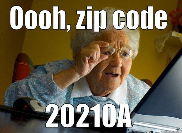 OOOH, ZIP CODE 20210A Grandma finds the Internet