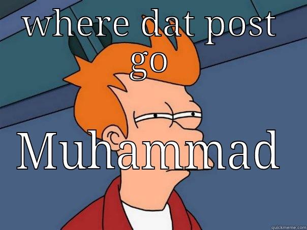 WHERE DAT POST GO MUHAMMAD Futurama Fry