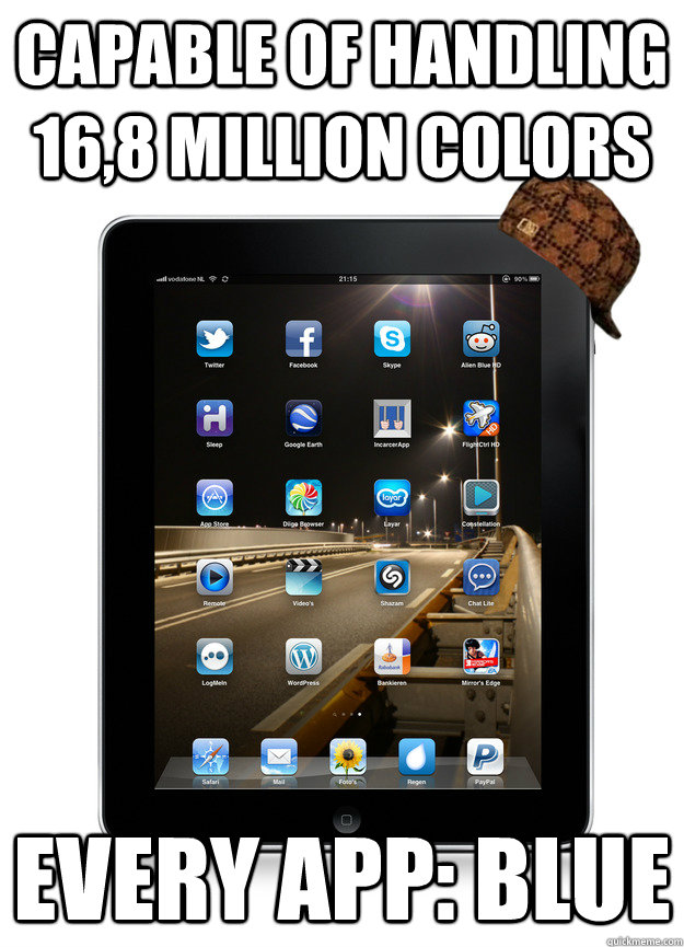 Capable of handling 16,8 million colors every app: blue - Capable of handling 16,8 million colors every app: blue  Scumbag iPad