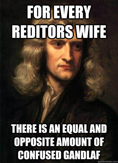 For every reditors wife there is an equal and opposite amount of confused gandlaf - For every reditors wife there is an equal and opposite amount of confused gandlaf  Sir Isaac Newton