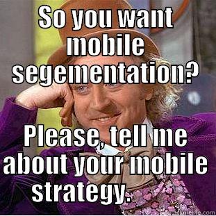 SO YOU WANT MOBILE SEGEMENTATION? PLEASE, TELL ME ABOUT YOUR MOBILE STRATEGY.           Condescending Wonka
