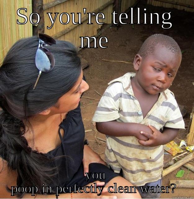 SO YOU'RE TELLING ME YOU POOP IN PERFECTLY CLEAN WATER?  Skeptical Third World Kid