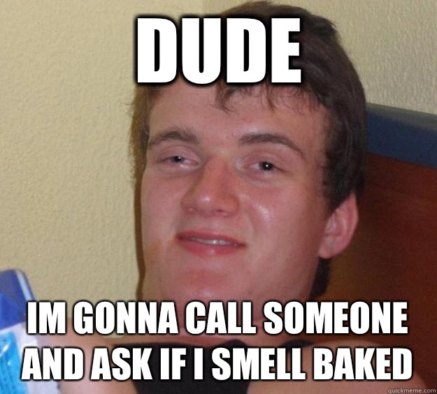 Dude Im gonna call someone and ask if i smell baked  10 Guy