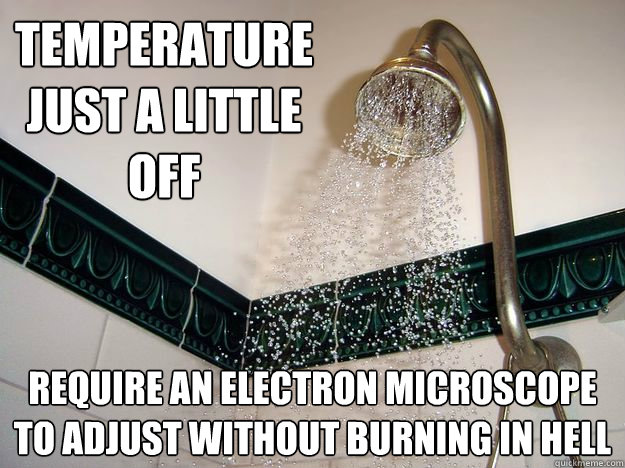 temperature just a little off require an electron microscope to adjust without burning in hell  scumbag shower