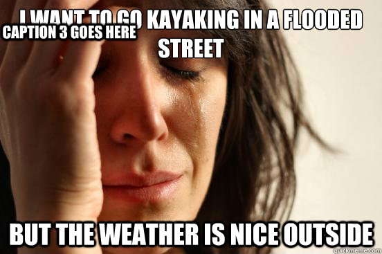 I want to go kayaking in a flooded street But the weather is nice outside Caption 3 goes here  First World Problems