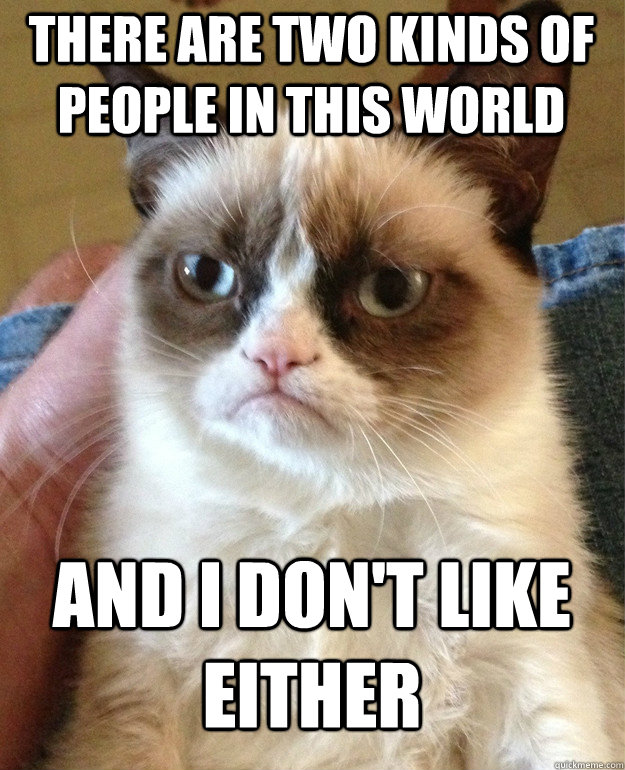 there are two kinds of people in this world and i don't like either  Grumpy Cat