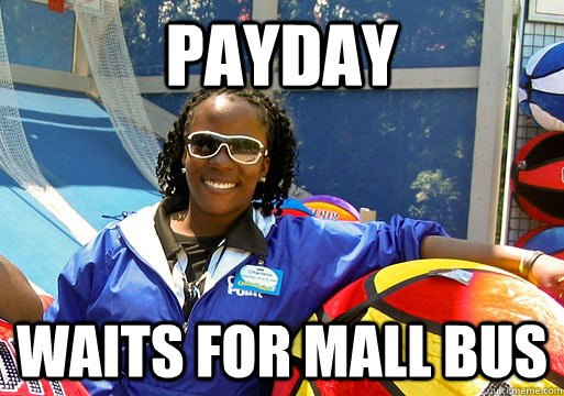 Payday Waits for mall bus  Cedar Point employee