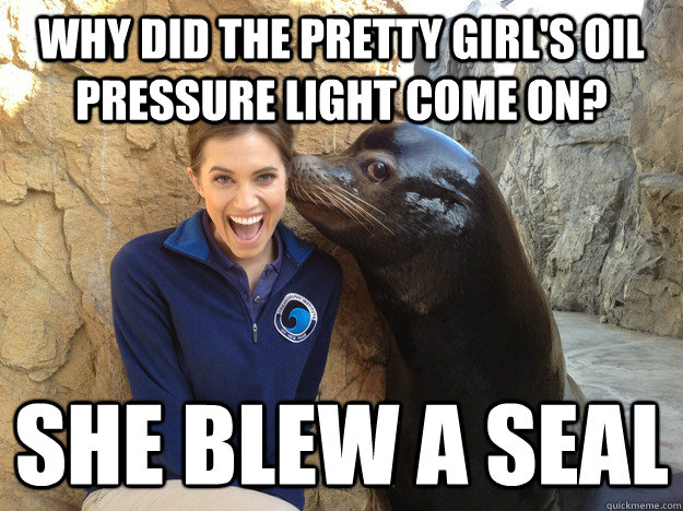 Why DID the pretty girl's oil pressure light come on? she blew a seal  