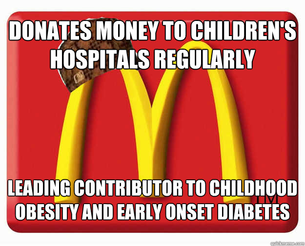 Donates money to Children's hospitals regularly Leading contributor to childhood obesity and early onset diabetes - Donates money to Children's hospitals regularly Leading contributor to childhood obesity and early onset diabetes  Misc