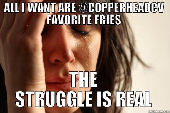 ALL I WANT ARE @COPPERHEADCV FAVORITE FRIES THE STRUGGLE IS REAL First World Problems