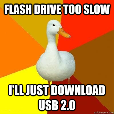 flash drive too slow i'll just download usb 2.0  Tech Impaired Duck