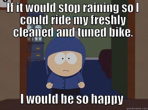 Cycling Problems - IF IT WOULD STOP RAINING SO I COULD RIDE MY FRESHLY CLEANED AND TUNED BIKE.           I WOULD BE SO HAPPY           Craig would be so happy