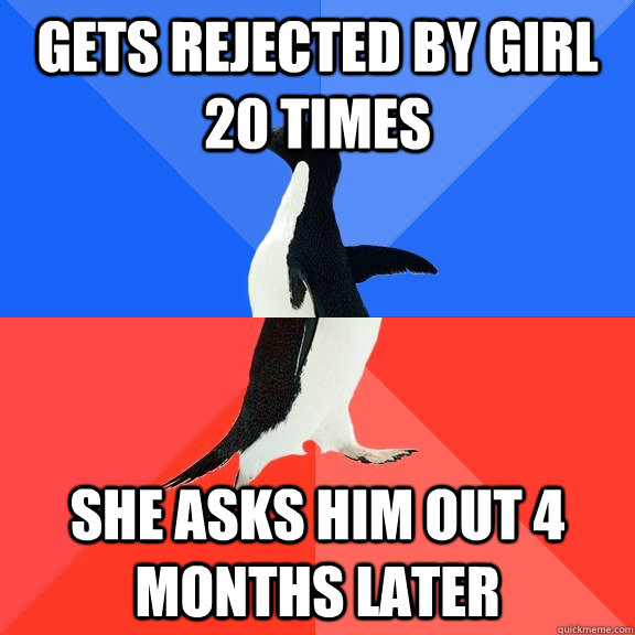 Gets rejected by girl 20 times She asks him out 4 months later  Socially Awkward Awesome Penguin