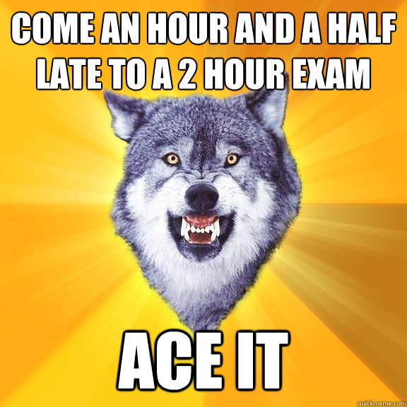 come an hour and a half late to a 2 hour exam ace it  Courage Wolf