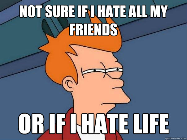 Not sure if I hate all my friends Or if I hate life  Futurama Fry