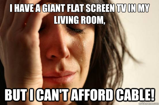 I have a giant flat screen TV in my living room, But I can't afford cable!  First World Problems