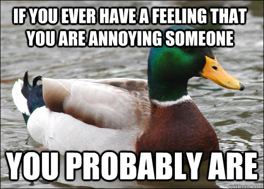 If you ever have a feeling that you are annoying someone You probably are  - If you ever have a feeling that you are annoying someone You probably are   Actual Advice Mallard