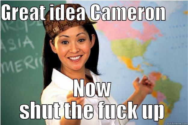 GREAT IDEA CAMERON       NOW SHUT THE FUCK UP Scumbag Teacher